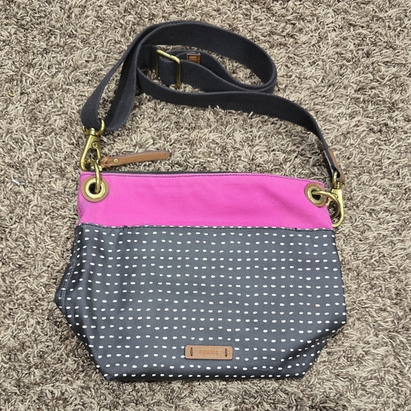 Fossil Crosbody Purse Handbag Black Pink Pokadots - Picture 2 of 10